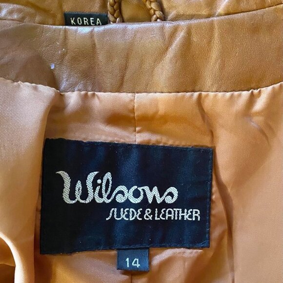 Vintage 70s Wilsons Leather Trench Coat Cognac Brown Belted Size 14 - Picture 11 of 16